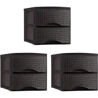 PlasticForte thuis kantoor organizer ladeblok - 3x - 2 lades - 25 x 37 x 26 cm - donkerbruin