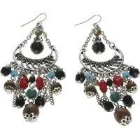 Behave - Zilverkleurige oorhangers met kleurrijke kralen - Fashion sieraden