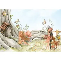 Fotobehang - Bos - Woud - Hert - Vlinders - Bomen - Lucht - Dieren - Vliesbehang - 208x146cm (lxb)