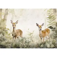 Fotobehang - Hert - Ree - Bos - Dieren - Pastel - Dier - Vliesbehang - 416x254cm (lxb)