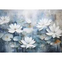 Fotobehang - Waterlelies - Bloemen - Water - Plant - Blauw - Vliesbehang - 368x254cm (lxb)