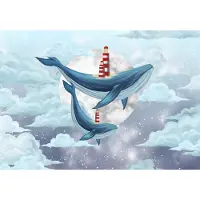 Fotobehang - Walvissen - Maan - Wolken - Walvis - Vliesbehang- 104x70cm (lxb)