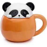 Puckator Beker/Mok - Panda Adoramals - Gevormde Deksel - Zwart/Wit&Oranje - Dolomiet Keramiek - 450ml