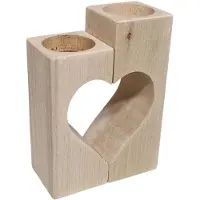 Playwood waxinelichthouder hart motief beukenhout decoratief 2-delig.