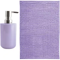 MSV badkamer droogloop mat - Genua - 50 x 80 cm - met bijpassend zeeppompje - lila paars - Badmatjes