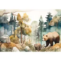 Fotobehang - Voor Kinderen - Waterkleuren Bos - Bos - Aquarell - Vliesbehang - 254x184cm (lxb)