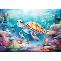 Fotobehang - Schildpad - Dieren - Oceaan - Water - Blauw - Vliesbehang - 152x104cm (lxb)