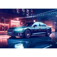 Fotobehang - Auto -Stad - Audi - Luxe Auto - Neon - Vliesbehang - 208x146cm (lxb)