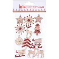 Nobrand Sticker Hout Met Glitters Rood, 12st.