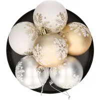 Gerimport Kerstballen gedecoreerd - 12x st - 6 cm - kunststof - goud/wit/zilver - Kerstbal