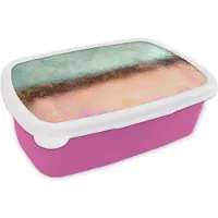 MuchoWow Broodtrommel Roze - Lunchbox Goud - Verf - Abstract - Groen - Roze - Brooddoos 18x12x6 cm - Brood lunch box - Broodtrommels voor kinderen en volwassenen