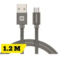Swissten Micro‑USB Oplaadkabel 1,2 meter – voor Samsung, Android, Powerbank & PS4 Controller – USB‑A Kabel – Grijs