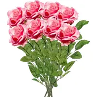 Emerald Kunstbloemen boeket roos Marleen - 8x - roze - 63 cm - decoratie bloemen