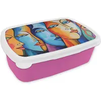MuchoWow Broodtrommel Roze - Lunchbox Hoofd - Olieverf - Schilderij - Kleurrijk - Brooddoos 18x12x6 cm - Brood lunch box - Broodtrommels voor kinderen en volwassenen
