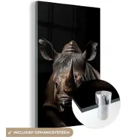 MuchoWow Glasschilderij 100x150 cm - Schilderij acrylglas - Neushoorn - Portret - Zwart - Dier - Foto op glas - Schilderijen