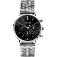 Zinzi horloge CHRONOGRAPH 34mm zwarte wijzerplaat met datum en chronometers, stalen kast, stalen mesh band 18mm ZIW1501