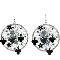 Behave - Ronde oorhangers met zwarte bloemen - Festival avondlook