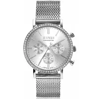 Zinzi horloge CHRONOGRAPH 36mm stopwatch zilverkleurige wijzerplaat, stalen kast met crystals, stalen mesh band 18mm ZIW1602
