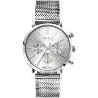 Zinzi horloge CHRONOGRAPH 34mm zilverkleurige wijzerplaat met datum en chronometers, stalen kast, stalen mesh band 18mm ZIW1502