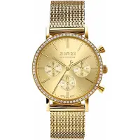 Zinzi horloge CHRONOGRAPH 36mm stopwatch geelgoudkleurige wijzerplaat, geelgoudkleurige stalen kast met crystals, geelgoudkleurige stalen mesh band 18mm ZIW1610