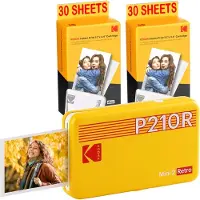 Kodak Mini Printer P210 Retro Pack 2 + Cartridge en papier voor 60 foto’s – Bluetooth-verbonden printer – Fotoformaat CB 5,3 x 8,6 cm – Lithiumbatterij – 4Pass Thermische Sublimatie
