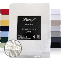 ISleep Dubbel Gebreide Jersey Hoeslaken - Hoge Hoek - Rondom Elastiek - Litsjumeaux XXL - 210x220/230 cm - Wit