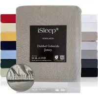 ISleep Dubbel Gebreide Jersey Hoeslaken - Hoge Hoek - Rondom Elastiek - Eenpersoons - 90/100x220 cm - Grijs