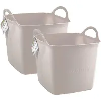 PlasticForte Kuip/emmer/wasmand - 2x - flexibel - beige - 27 liter - vierkant - kunststof - 36 x 34 x 37 cm