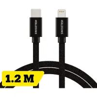 Swissten Lightning naar USB-C Kabel - 1.2M - Gevlochten kabel voor iPhone 7/8/X/11/12/13/14 - Zwart