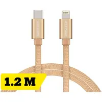 Swissten USB-C naar Lightning Oplaadkabel 1,2 meter – Power Delivery Snellader – voor iPhone & iPad – Gevlochten Nylon – Goud