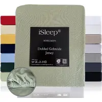 ISleep Dubbel Gebreide Jersey Hoeslaken - Hoge Hoek - Rondom Elastiek - Litsjumeaux XXL - 200/210x220/230 cm - Licht Groen