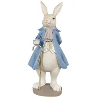 Clayre & Eef Beeld Konijn 12x9x26 cm Beige Blauw Polyresin Paasdecoratie Beige Paasdecoratie