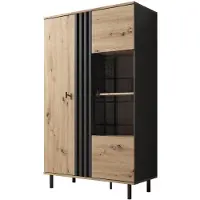 Meubella Vitrinekast eiken antraciet 90x40x149 glazen opbergkast