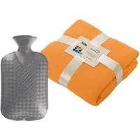 Merkloos Fleece deken/plaid - oranje - 130 x 170 cm - kruik - 2 liter - Plaids