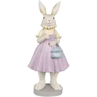 Clayre & Eef Beeld Konijn 12x10x27 cm Bruin Paars Polyresin Paasdecoratie Bruin Paasdecoratie
