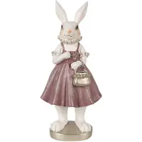 Clayre & Eef Beeld Konijn 27 cm Wit Roze Polyresin Paasdecoratie Wit Paasdecoratie