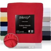 ISleep Dubbel Gebreide Jersey Hoeslaken - Hoge Hoek - Rondom Elastiek - Litsjumeaux XXL - 200/210x220/230 cm - Rood