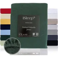 ISleep Dubbel Gebreide Jersey Hoeslaken - Hoge Hoek - Rondom Elastiek - Litsjumeaux XXL - 200/210x220/230 cm - Donker Groen