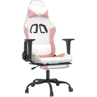 vidaXL Gaming stoel met voetsteun, wit en roze, kunstleer