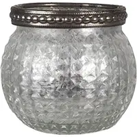 Clayre & Eef Theelichthouder Ø 7x6 cm Zilverkleurig Glas Waxinelichthouder Zilverkleurig Waxinelichthouder