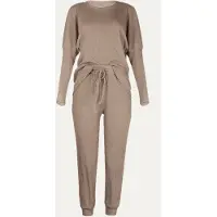 Mamsy Moment Collection - zachte en gezellige geribbelde 2-delige loungewear set - Taupe - S