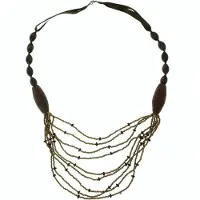 Behave - Lange bruine ketting met grote en kleine kraaltjes 82,5cm