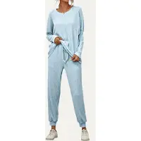 Mamsy Moment Collection - zachte en gezellige geribbelde 2-delige loungewear set - Lichtblauw - L