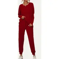 Mamsy Moment Collection - zachte en gezellige geribbelde 2-delige loungewear set - Bordeaux - L