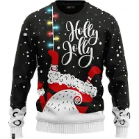 JAP Christmas Kersttrui met lichtjes (maat XL) - 100% Gerecycled - Kriebelt niet - Kerstcadeau volwassenen - Foute Kersttrui dames en heren - Holly Jolly - Zwart