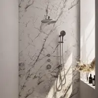 Brauer Regendoucheset Inbouw Brushed Carving Thermostatisch 30cm met Wandarm, Glijstang en Handdouche 3-Standen Losse Stopkranen Geborsteld RVS