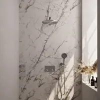 Brauer Brushed Edition thermostatische inbouw regendouche met drukknoppen SET 56 met 30 cm douchekop en rechte muurarm en 3-standen handdouche en doucheslang en wandaansluitbocht RVS geborsteld PVD