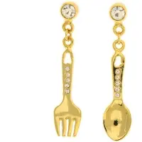 Behave Oorbellen hangers goud-kleur lepel en vork 4cm