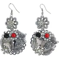 Behave Oorbellen hangers zilver kleur rood detail 7cm