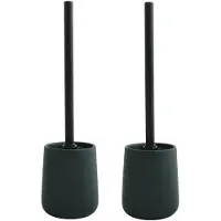 Spirella MSV Toiletborstel in houder/wc - 2x - borstel Malmo - keramiek/rvs - donkergroen/zwart - 39 x 10 cm - Toiletborstels
